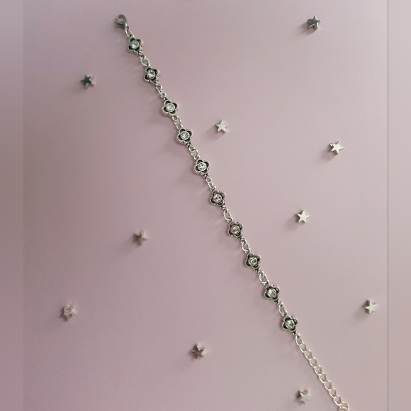 Boho Flower Bracelet Diamante Silver Tone Rhinestone Anklet Eleven Festival - Picture 3 of 4